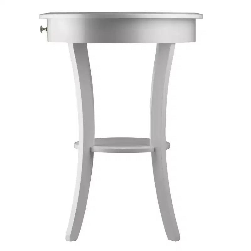 Round Accent Table with Flared Legs, White
