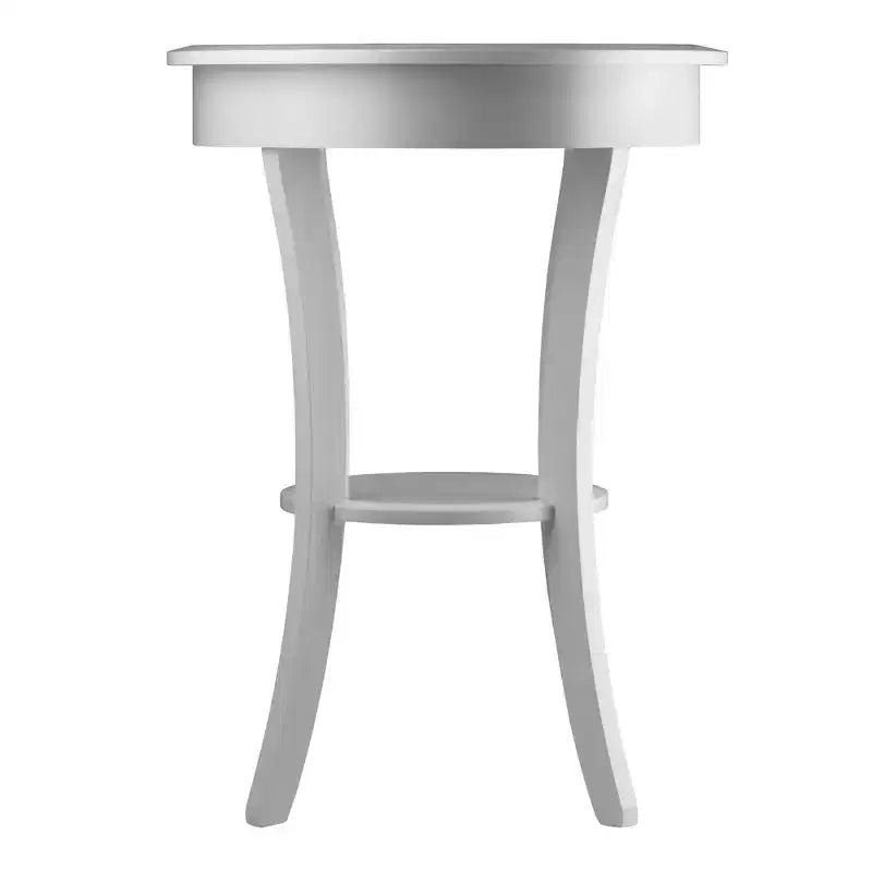 Round Accent Table with Flared Legs, White