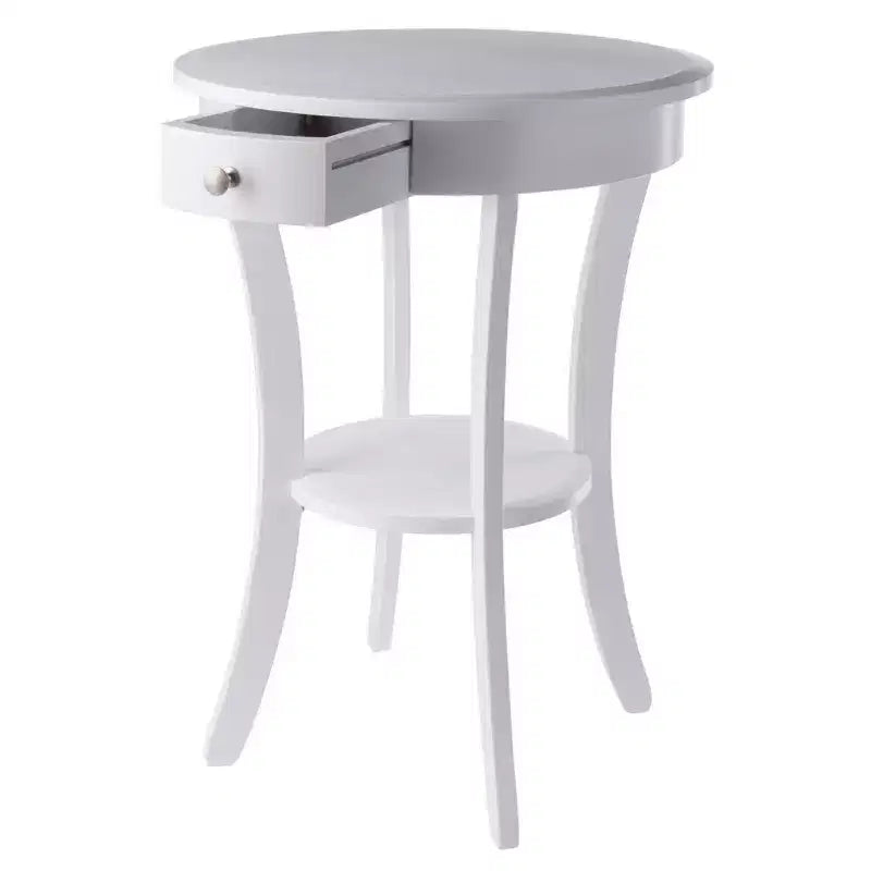 Round Accent Table with Flared Legs, White