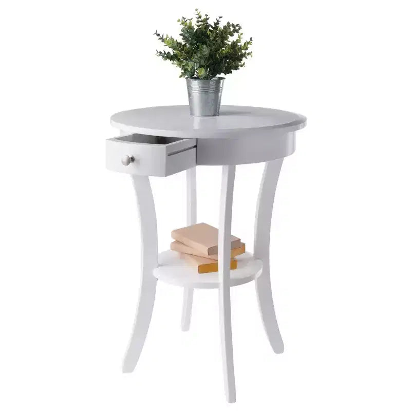 Round Accent Table with Flared Legs, White