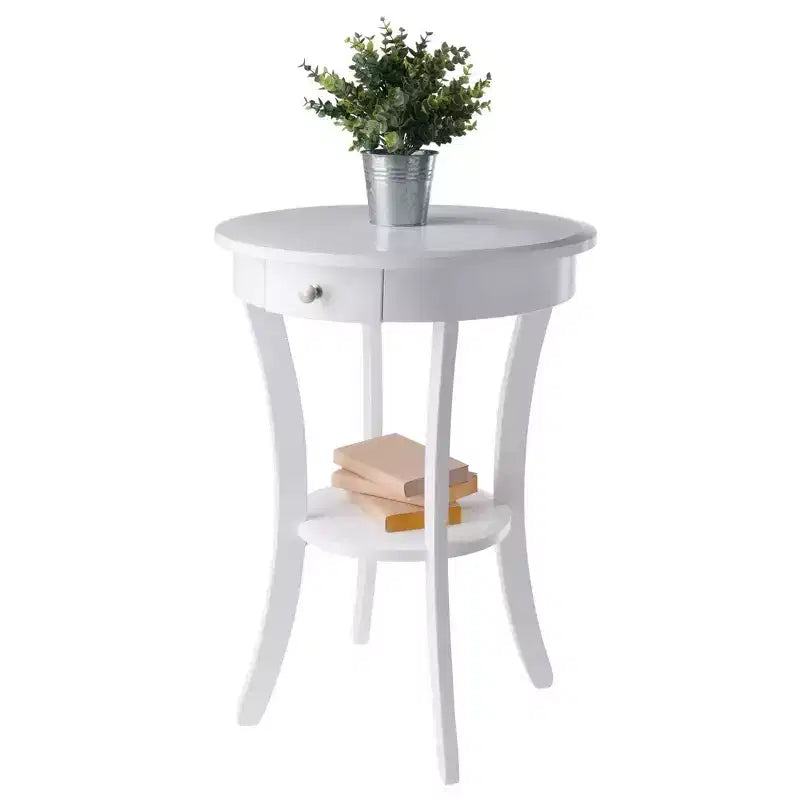 Round Accent Table with Flared Legs, White