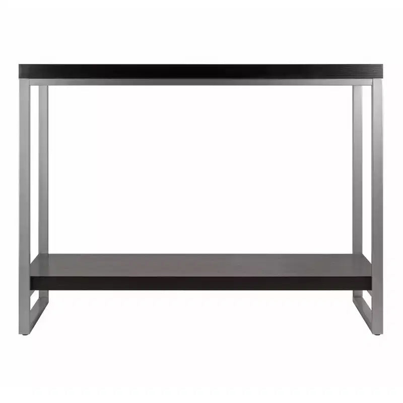 Console Table, Enamel Steel Tube Frame, Dark Espresso, Entryway Accent with Bottom Shelf Storage