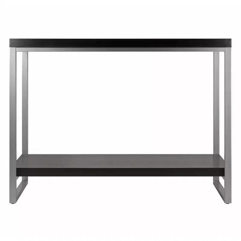 Console Table, Enamel Steel Tube Frame, Dark Espresso, Entryway Accent with Bottom Shelf Storage