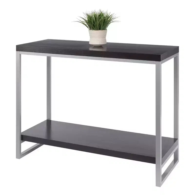 Console Table, Enamel Steel Tube Frame, Dark Espresso, Entryway Accent with Bottom Shelf Storage
