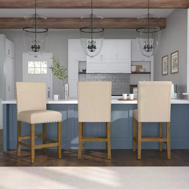 24" Upholstered Counter Height Barstool with Nailhead Trim