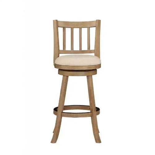 29" Round Wood Barstool with Cushioned Seat, High Back and Footrest