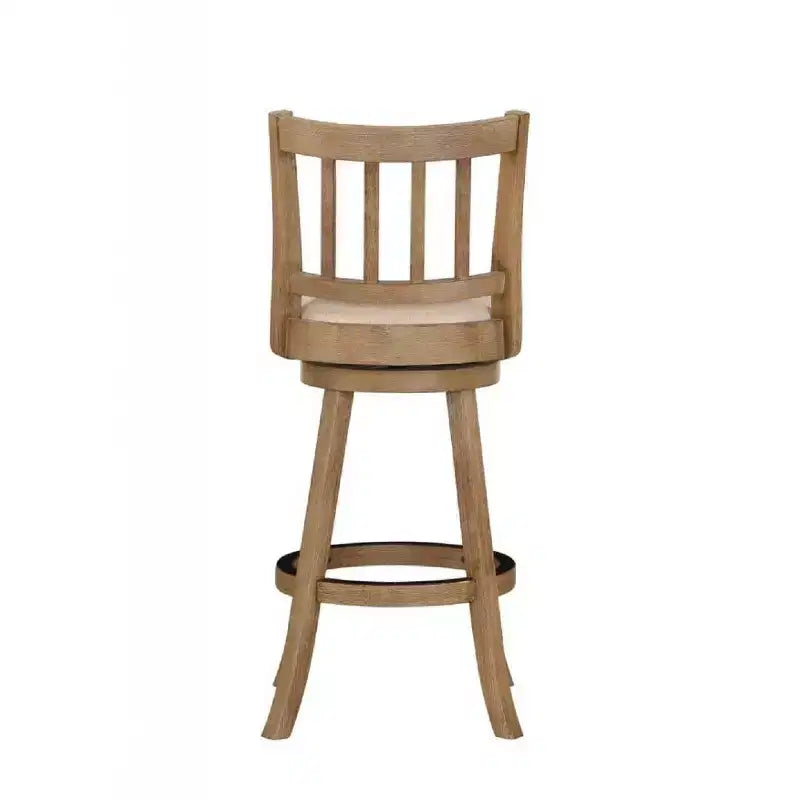 29" Round Wood Barstool with Cushioned Seat, High Back and Footrest