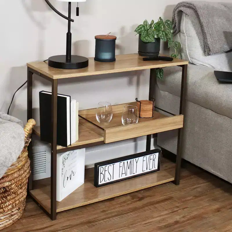 3-Shelf Sofa Console Table with Removable Serving Tray, Brown, 31.75"W x 12"D x 28.25"H