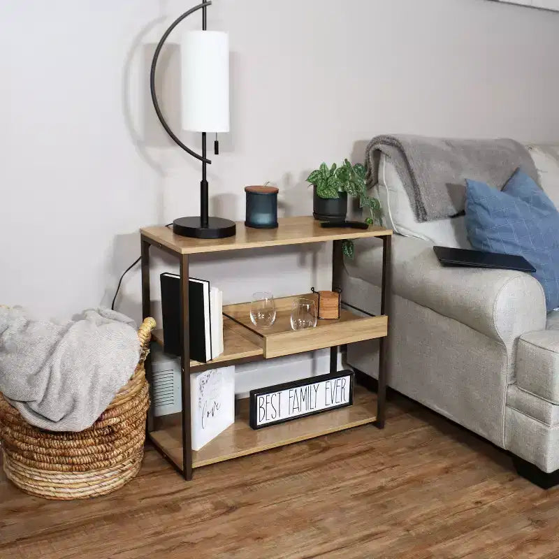3-Shelf Sofa Console Table with Removable Serving Tray, Brown, 31.75"W x 12"D x 28.25"H