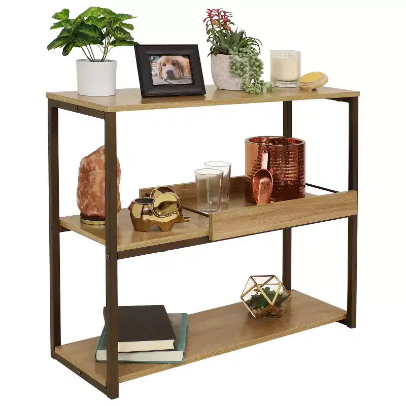 3-Shelf Sofa Console Table with Removable Serving Tray, Brown, 31.75"W x 12"D x 28.25"H