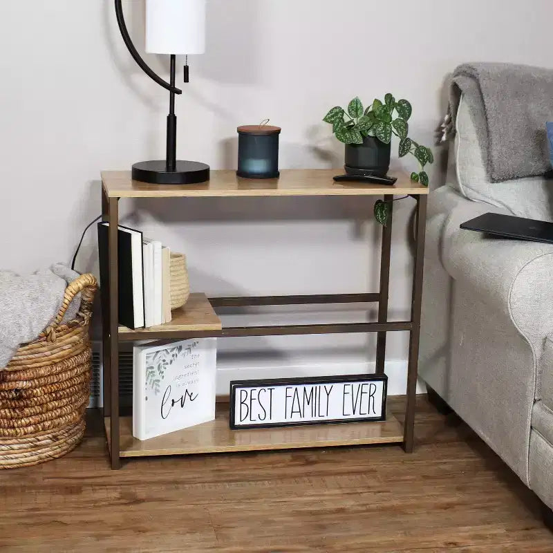 3-Shelf Sofa Console Table with Removable Serving Tray, Brown, 31.75"W x 12"D x 28.25"H