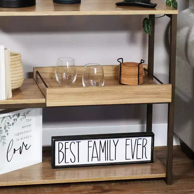 3-Shelf Sofa Console Table with Removable Serving Tray, Brown, 31.75"W x 12"D x 28.25"H