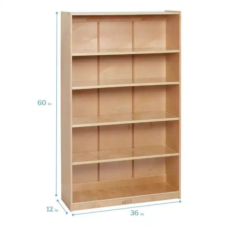 60" Wooden Bookcase with 5 Adjustable Shelves, Birch Plywood, Classroom or Home Use