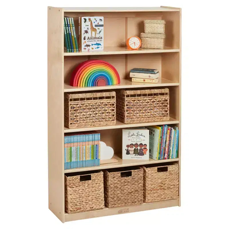 60" Wooden Bookcase with 5 Adjustable Shelves, Birch Plywood, Classroom or Home Use