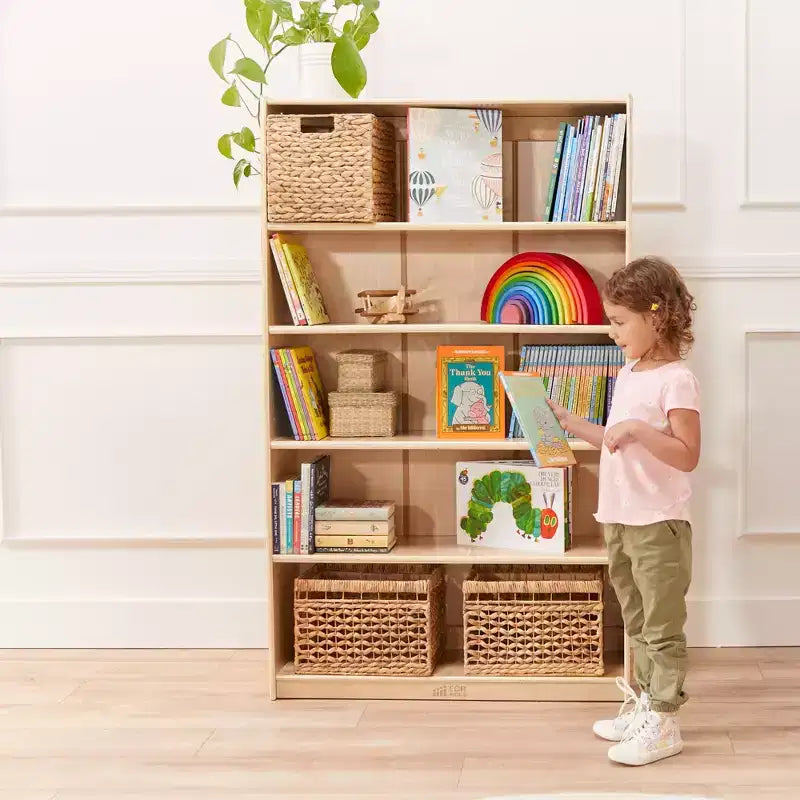 60" Wooden Bookcase with 5 Adjustable Shelves, Birch Plywood, Classroom or Home Use