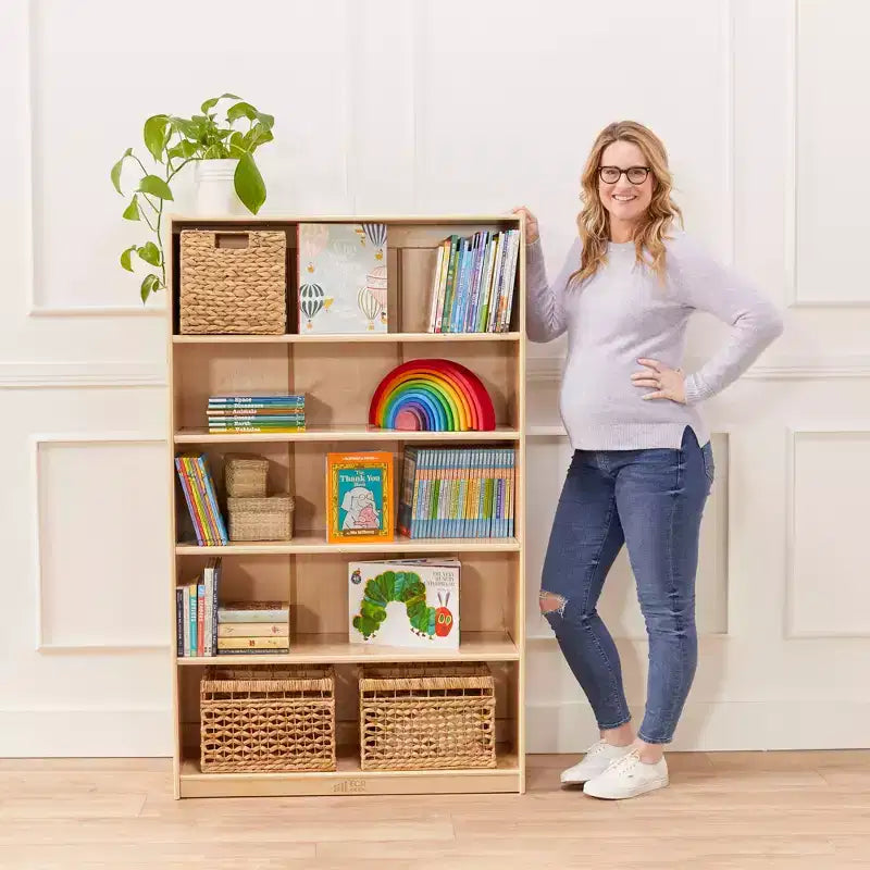 60" Wooden Bookcase with 5 Adjustable Shelves, Birch Plywood, Classroom or Home Use