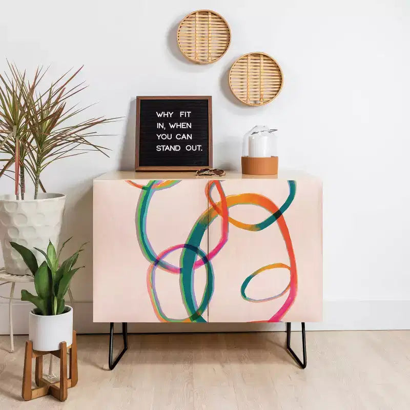 Abstract Print Black Legged Credenza, Love and Aberration Design