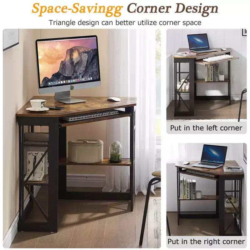 41" Corner Computer Desk with Storage Shelves and Charging Station, 2 AC Outlets, 2 USB Ports, Pull-Out Keyboard Tray