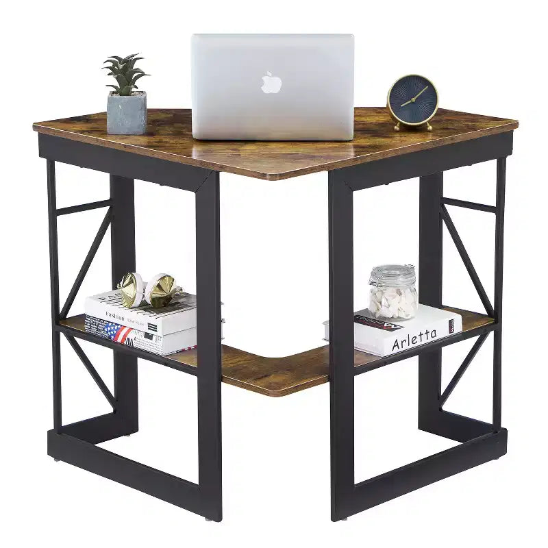 41" Corner Computer Desk with Storage Shelves and Charging Station, 2 AC Outlets, 2 USB Ports, Pull-Out Keyboard Tray