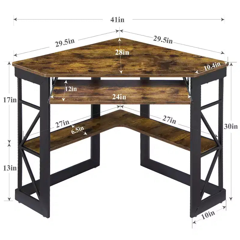 41" Corner Computer Desk with Storage Shelves and Charging Station, 2 AC Outlets, 2 USB Ports, Pull-Out Keyboard Tray