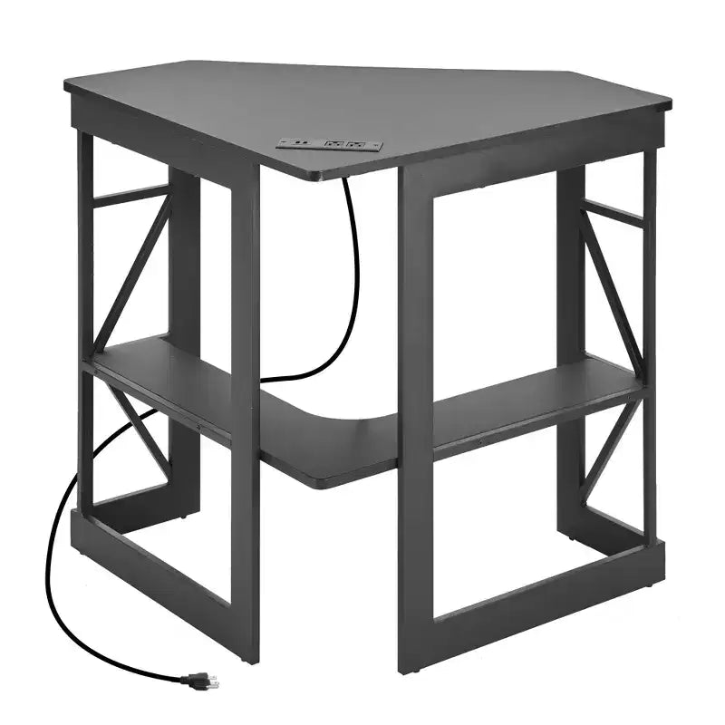 41" Corner Computer Desk with Storage Shelves and Charging Station, 2 AC Outlets, 2 USB Ports, Pull-Out Keyboard Tray