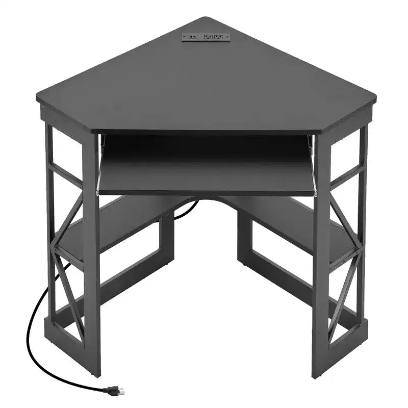 41" Corner Computer Desk with Storage Shelves and Charging Station, 2 AC Outlets, 2 USB Ports, Pull-Out Keyboard Tray