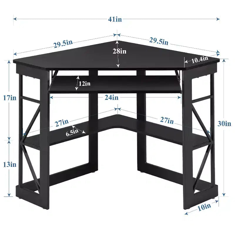41" Corner Computer Desk with Storage Shelves and Charging Station, 2 AC Outlets, 2 USB Ports, Pull-Out Keyboard Tray