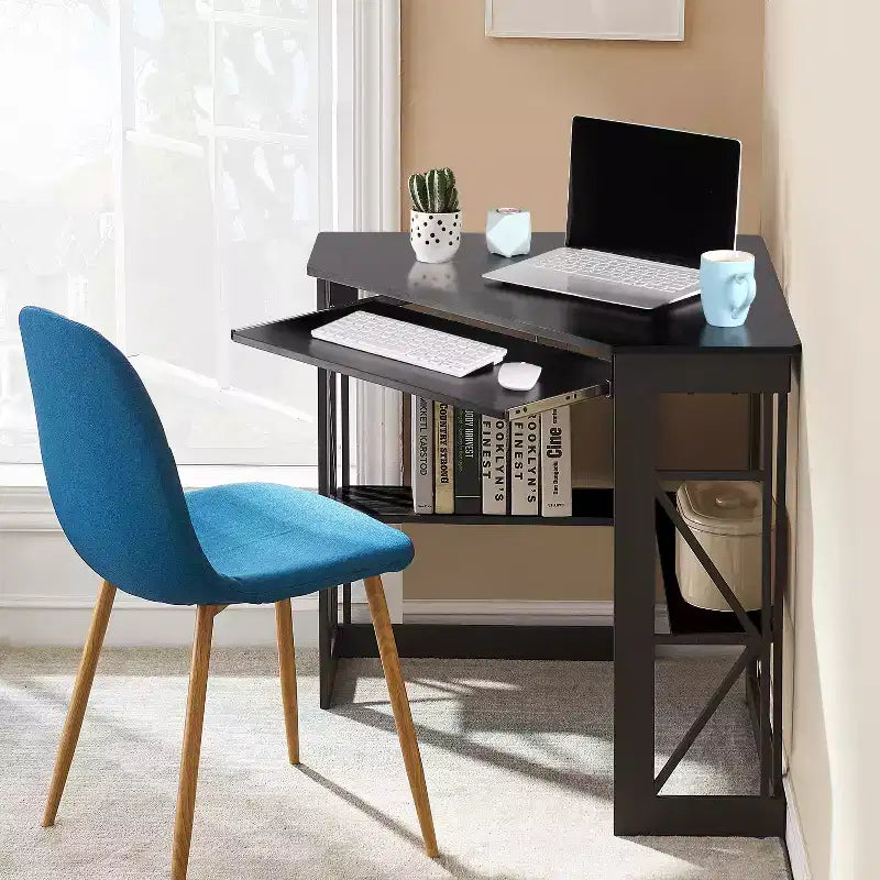 41" Corner Computer Desk with Storage Shelves and Charging Station, 2 AC Outlets, 2 USB Ports, Pull-Out Keyboard Tray