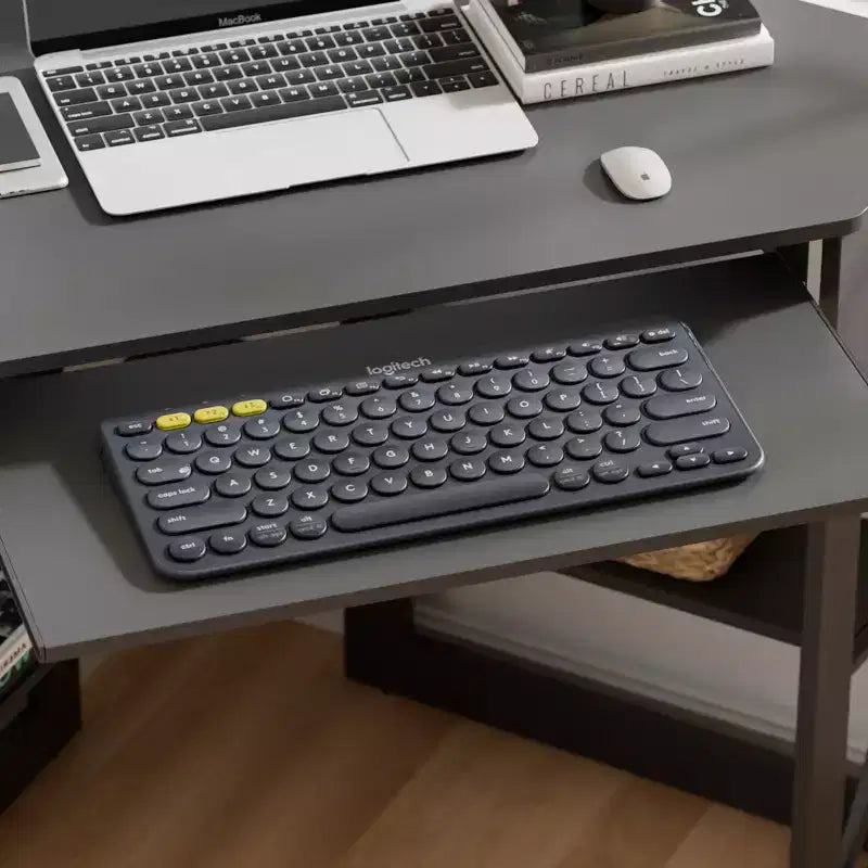41" Corner Computer Desk with Storage Shelves and Charging Station, 2 AC Outlets, 2 USB Ports, Pull-Out Keyboard Tray