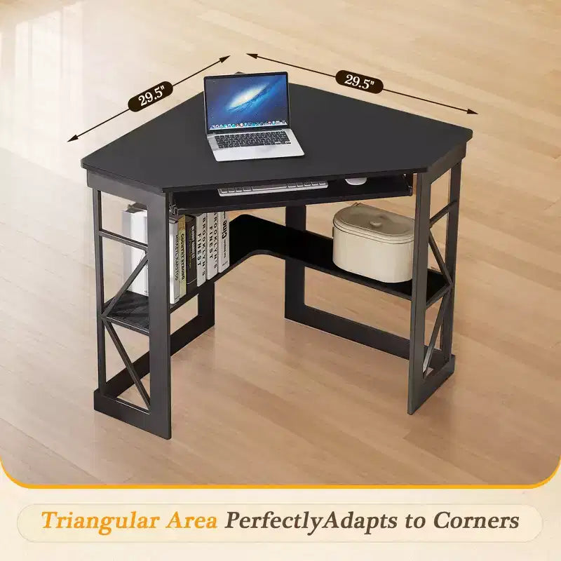 41" Corner Computer Desk with Storage Shelves and Charging Station, 2 AC Outlets, 2 USB Ports, Pull-Out Keyboard Tray