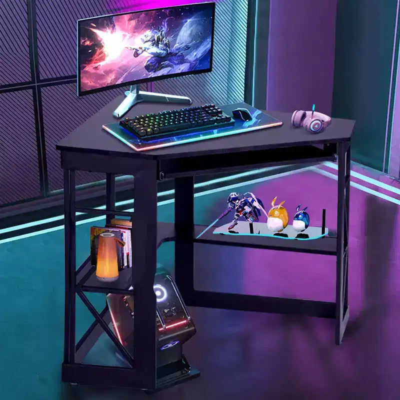 41" Corner Computer Desk with Storage Shelves and Charging Station, 2 AC Outlets, 2 USB Ports, Pull-Out Keyboard Tray