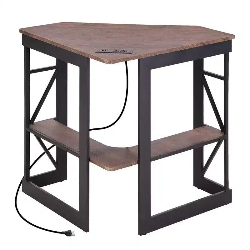 41" Corner Computer Desk with Storage Shelves and Charging Station, 2 AC Outlets, 2 USB Ports, Pull-Out Keyboard Tray