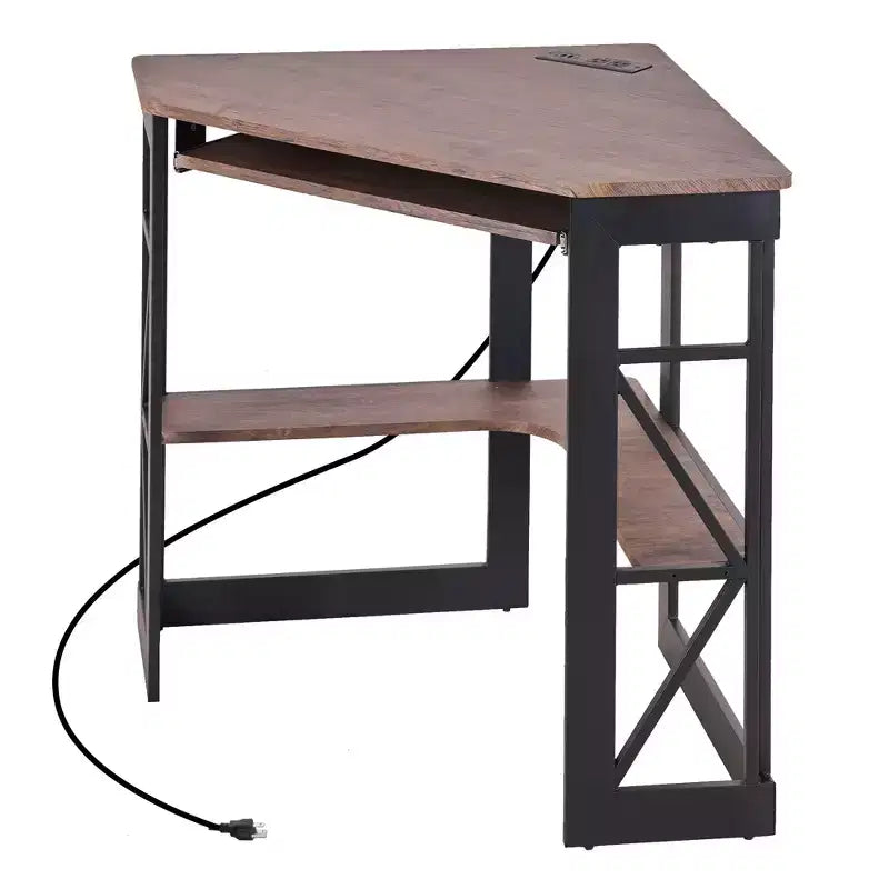 41" Corner Computer Desk with Storage Shelves and Charging Station, 2 AC Outlets, 2 USB Ports, Pull-Out Keyboard Tray