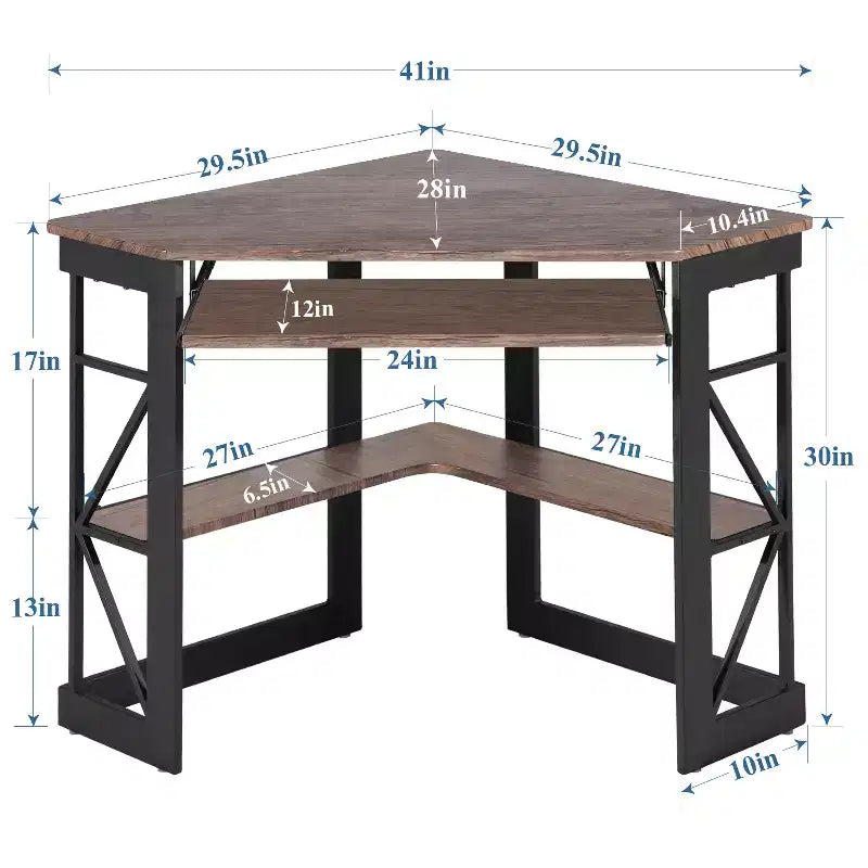 41" Corner Computer Desk with Storage Shelves and Charging Station, 2 AC Outlets, 2 USB Ports, Pull-Out Keyboard Tray