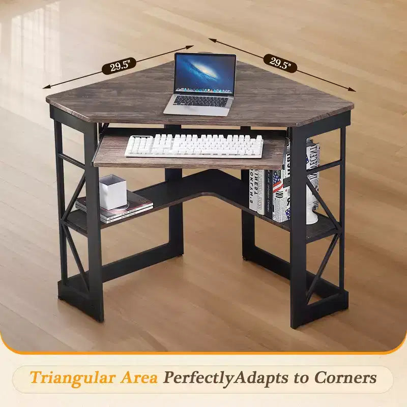 41" Corner Computer Desk with Storage Shelves and Charging Station, 2 AC Outlets, 2 USB Ports, Pull-Out Keyboard Tray