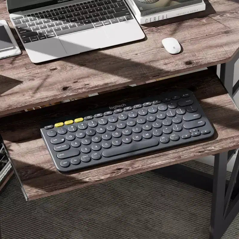 41" Corner Computer Desk with Storage Shelves and Charging Station, 2 AC Outlets, 2 USB Ports, Pull-Out Keyboard Tray