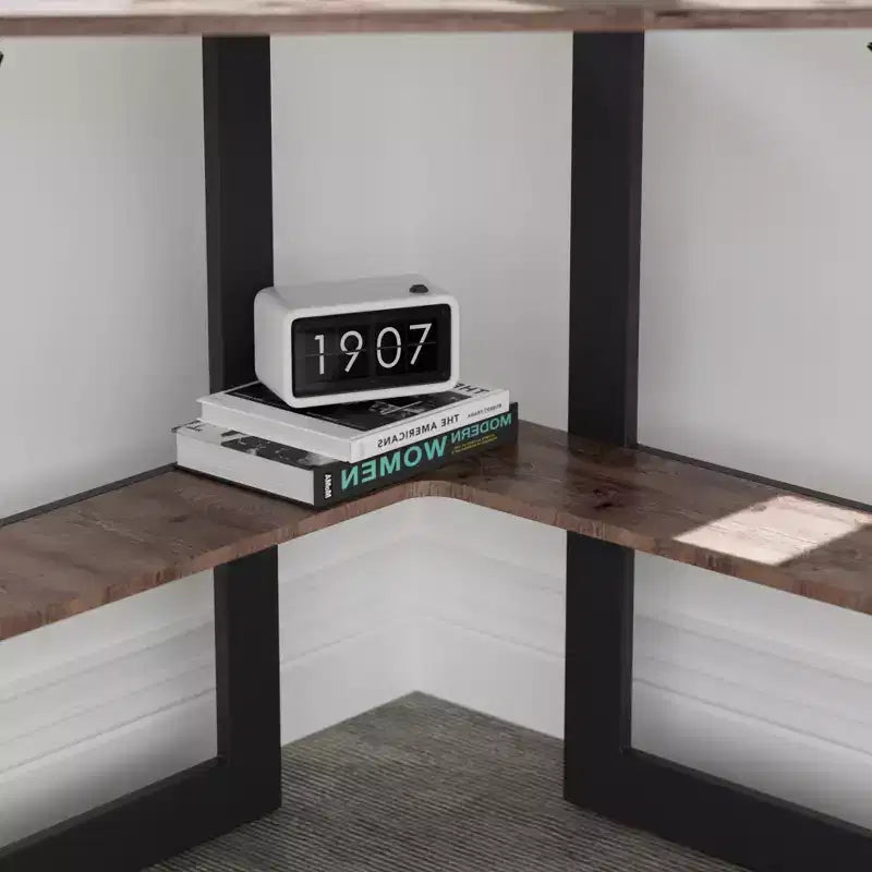 41" Corner Computer Desk with Storage Shelves and Charging Station, 2 AC Outlets, 2 USB Ports, Pull-Out Keyboard Tray