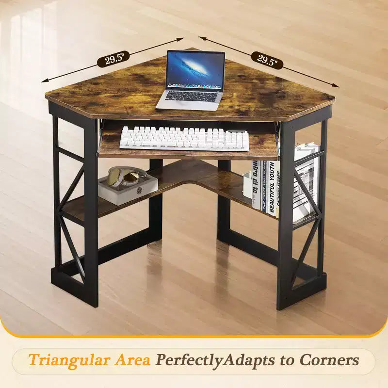 41" Corner Computer Desk with Storage Shelves and Charging Station, 2 AC Outlets, 2 USB Ports, Pull-Out Keyboard Tray