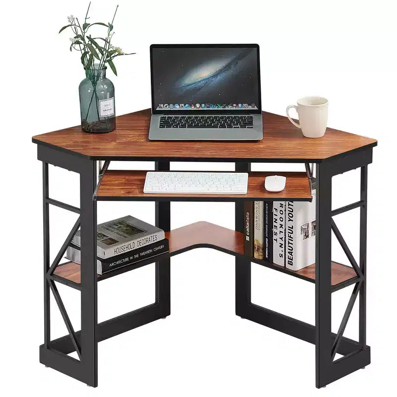 41" Corner Computer Desk with Storage Shelves and Charging Station, 2 AC Outlets, 2 USB Ports, Pull-Out Keyboard Tray