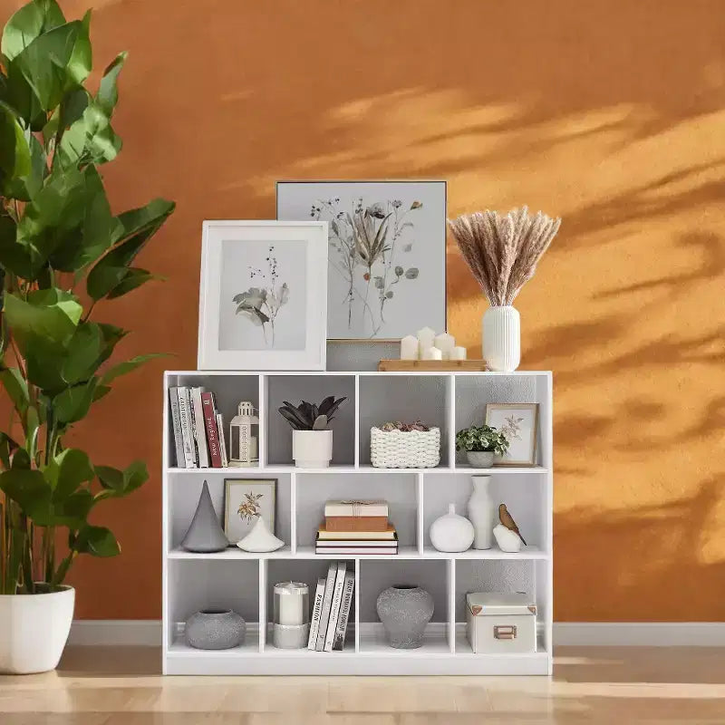 Cube Bookcase, Freestanding Storage Unit with 11 Open Compartments