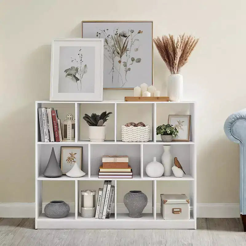 Cube Bookcase, Freestanding Storage Unit with 11 Open Compartments