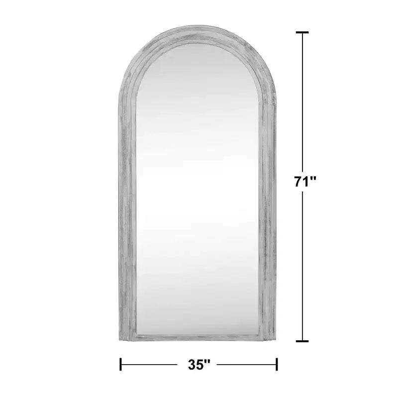 Arched Solid Wood Full Length Mirror, Staircase Frame Design, Charcoal Baked Finish