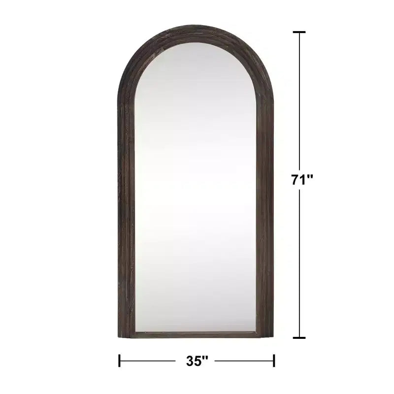 Arched Solid Wood Full Length Mirror, Staircase Frame Design, Charcoal Baked Finish
