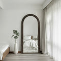 Arched Solid Wood Full Length Mirror, Staircase Frame Design, Charcoal Baked Finish