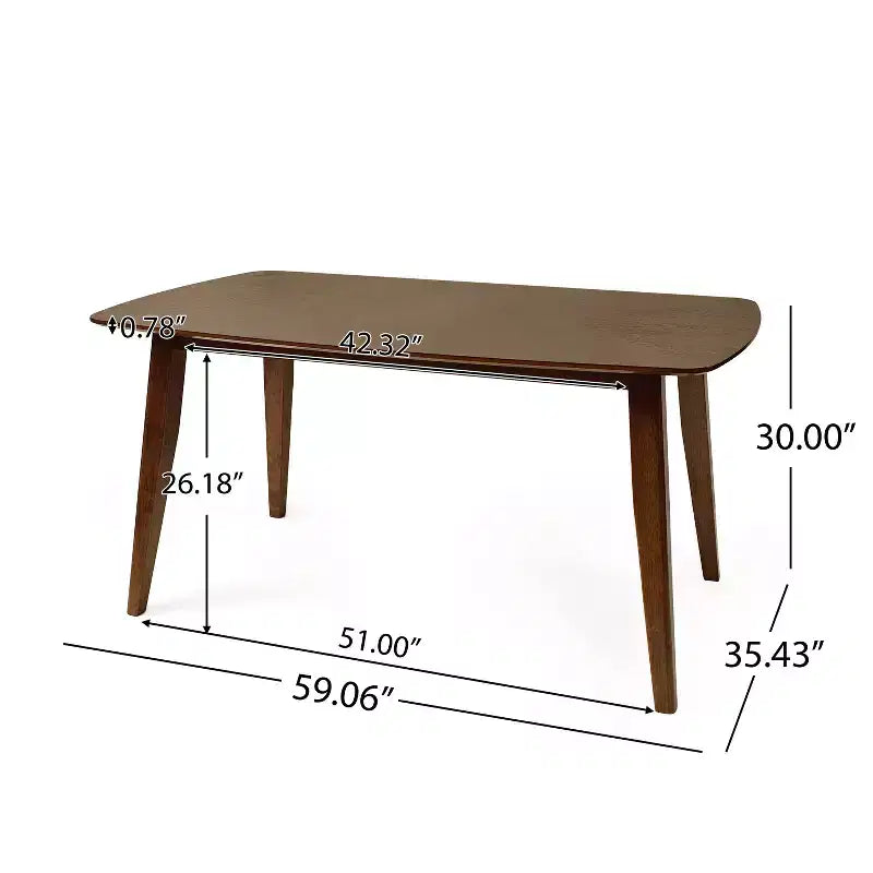 Mid-Century Rubberwood Dining Table – Walnut Finish, Splayed Legs