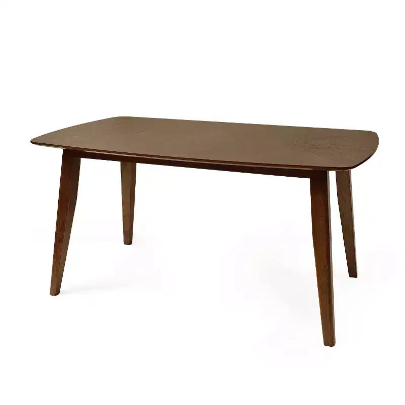Mid-Century Rubberwood Dining Table – Walnut Finish, Splayed Legs