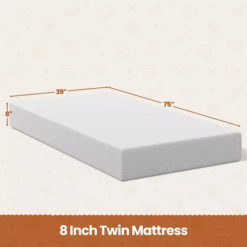 8" Gel Memory Foam Mattress with Green Tea Scent, Cooling Technology, 3 Foam Layers