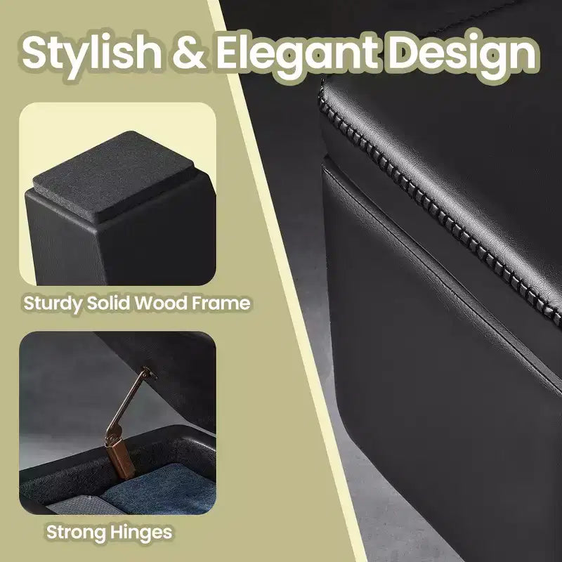 Storage Ottoman Bench with Safety Hinges, 43.3"W x 15.7"D x 15.7"H, 660 lb Capacity