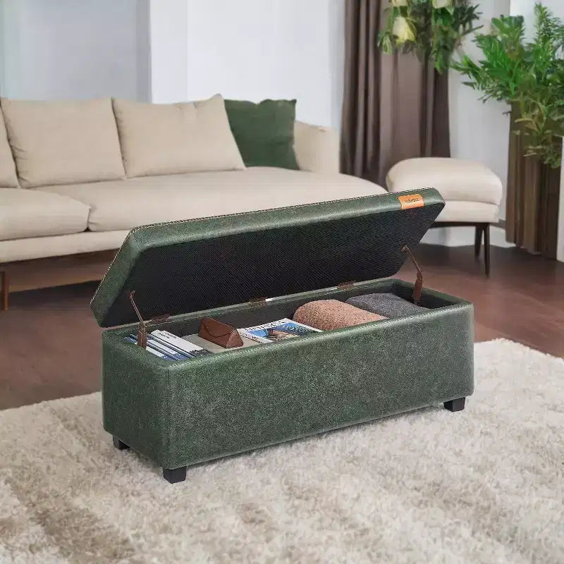 Storage Ottoman Bench with Safety Hinges, 43.3"W x 15.7"D x 15.7"H, 660 lb Capacity