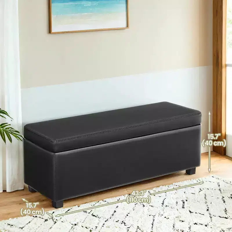 Storage Ottoman Bench with Safety Hinges, 43.3"W x 15.7"D x 15.7"H, 660 lb Capacity